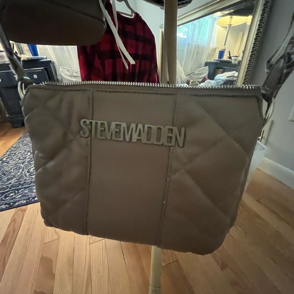 Steve Madden Beige Quilted Messenger Bag